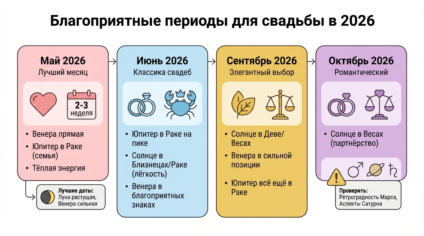 Благоприятные периоды для свадьбы в 2026