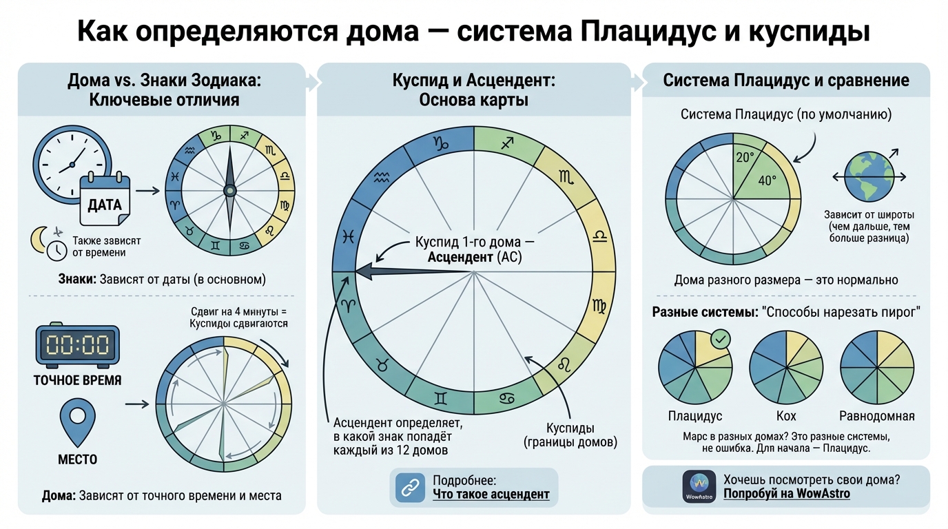 Как определяются дома — система Плацидус и куспиды