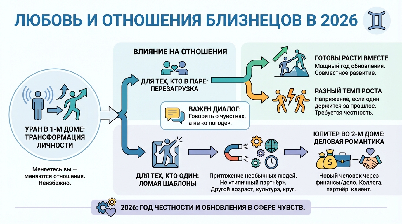 Любовь и отношения Близнецов в 2026