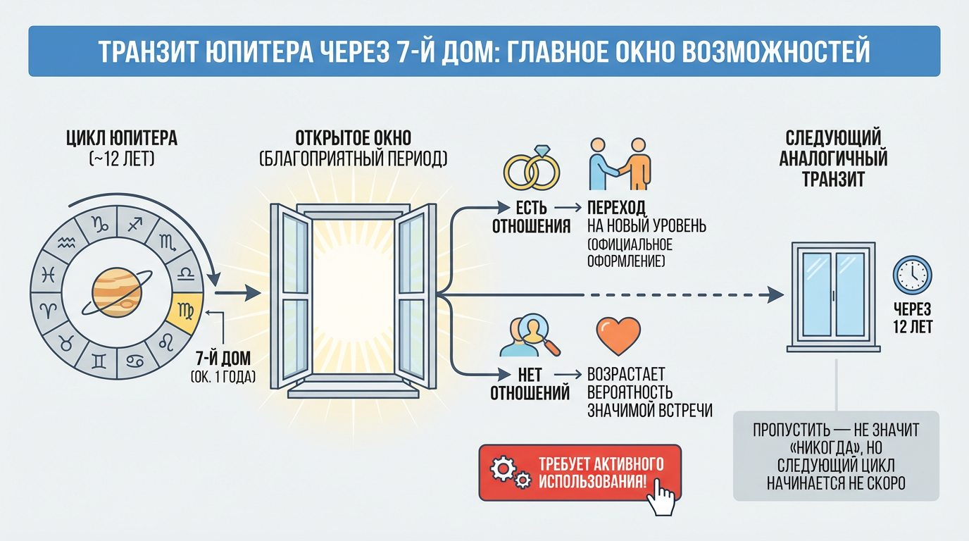 Транзит Юпитера через 7-й дом: главное окно