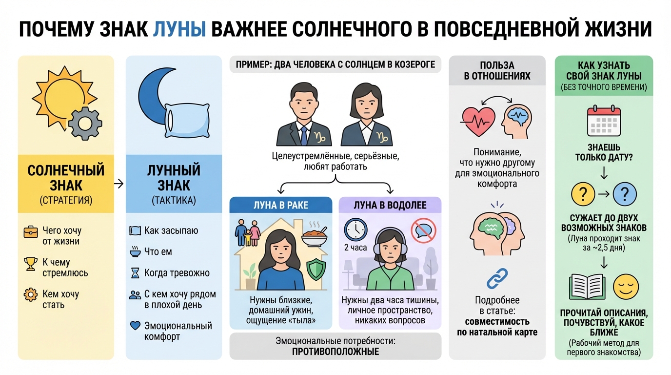 Почему знак Луны важнее солнечного в повседневной жизни