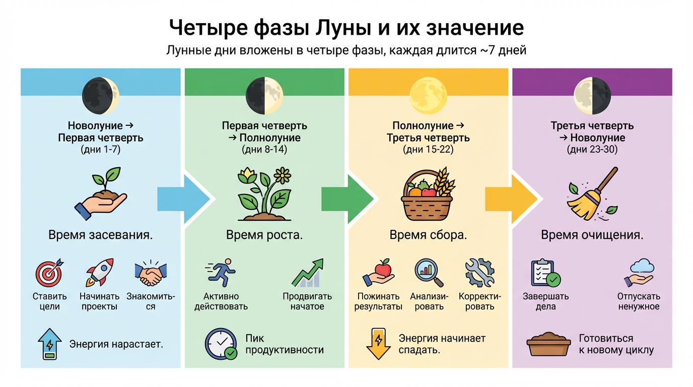 Четыре фазы Луны и их значение