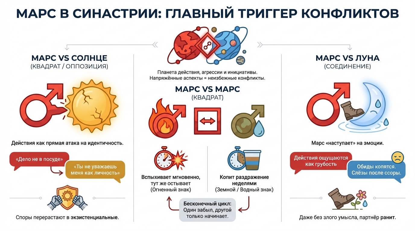 Марс в синастрии — главный триггер конфликтов