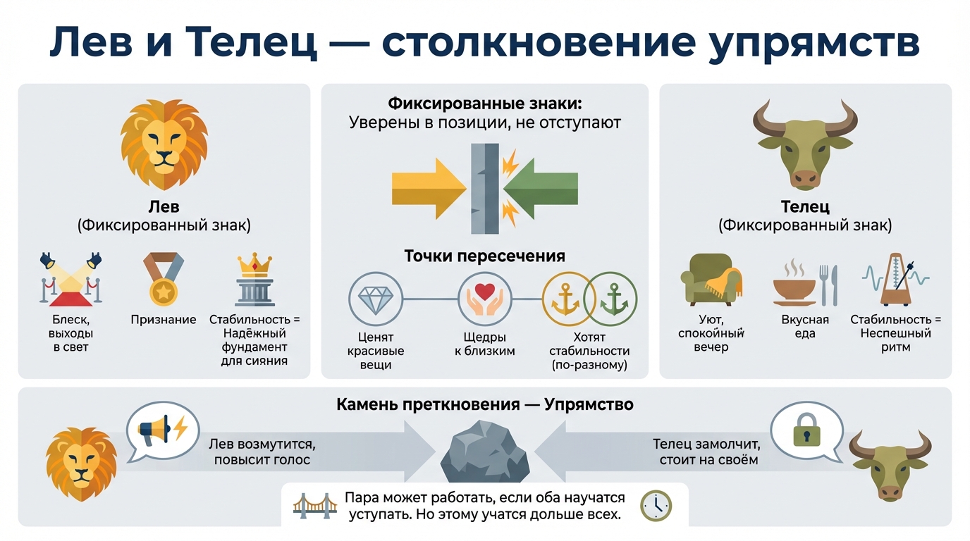 Лев и Телец — столкновение упрямств