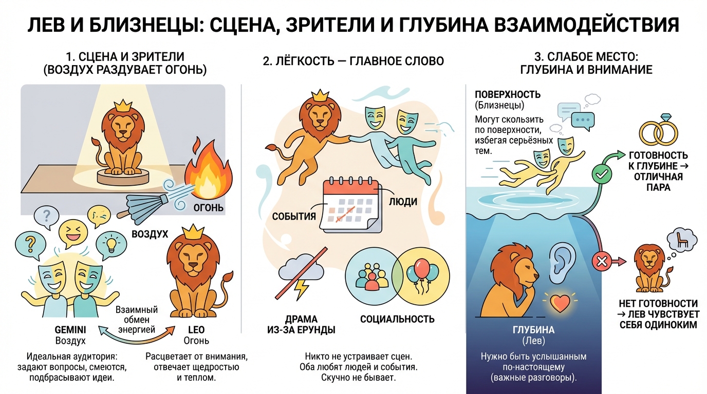 Лев и Близнецы — сцена и зрители