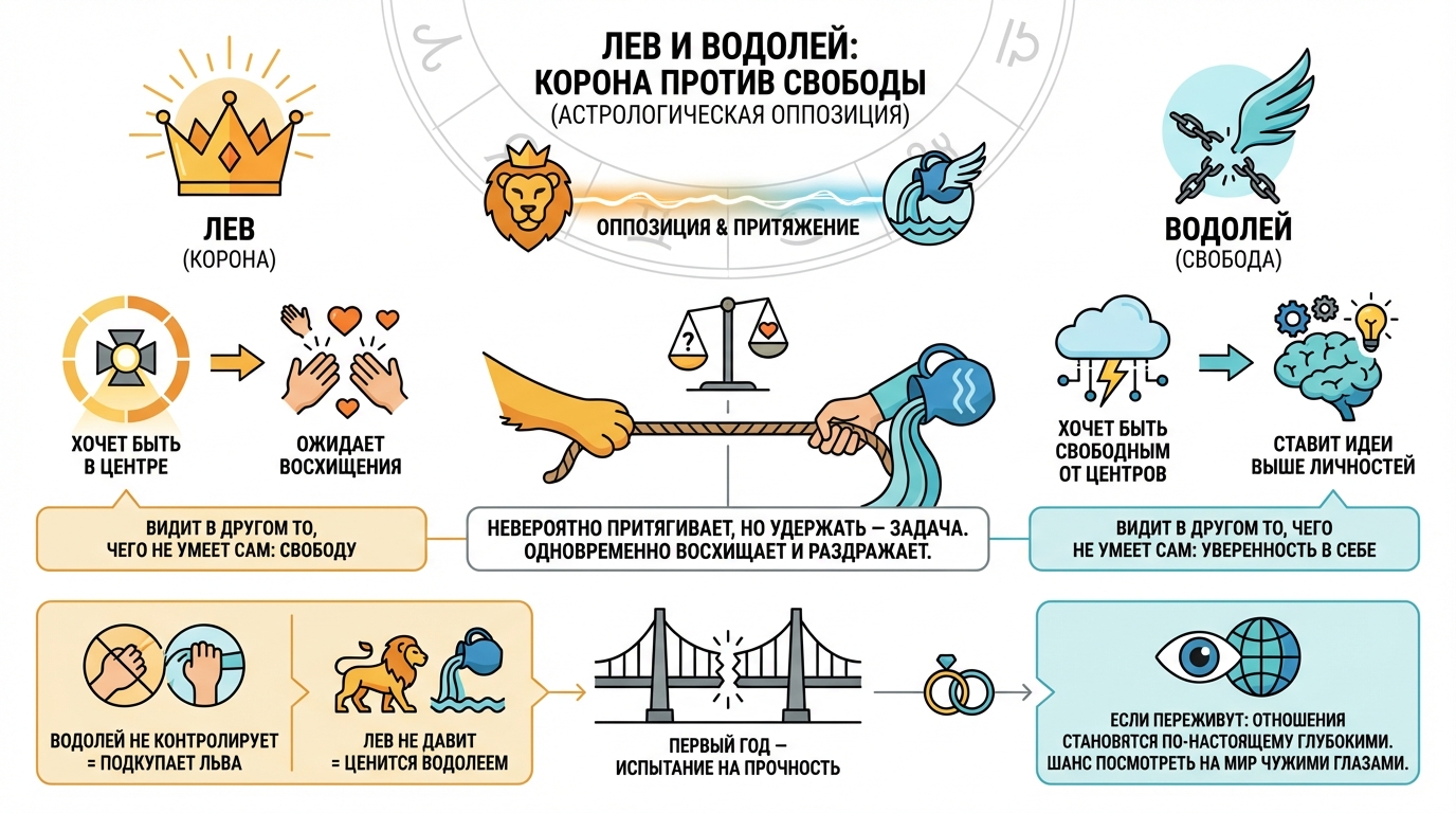 Лев и Водолей — корона против свободы