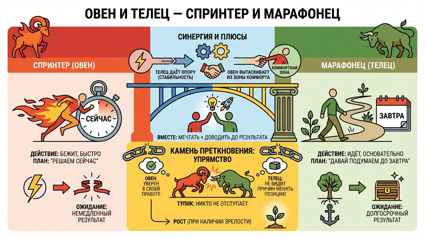 Овен и Телец — спринтер и марафонец