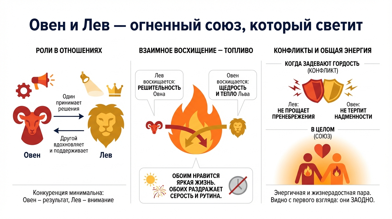 Овен и Лев — огненный союз, который светит