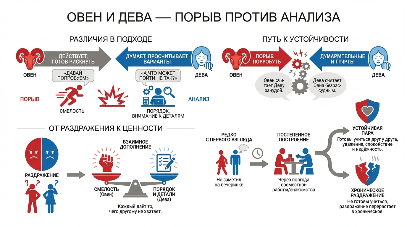 Овен и Дева — порыв против анализа