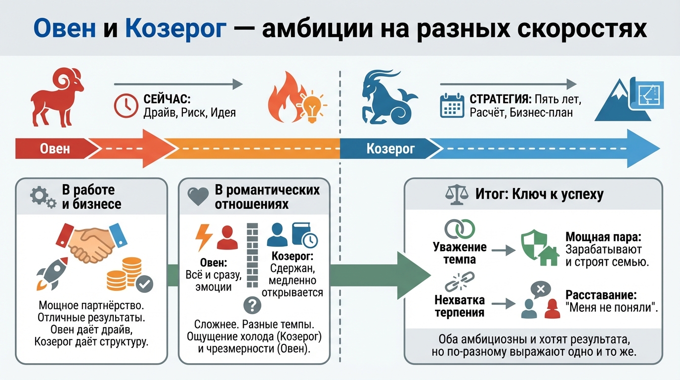 Овен и Козерог — амбиции на разных скоростях