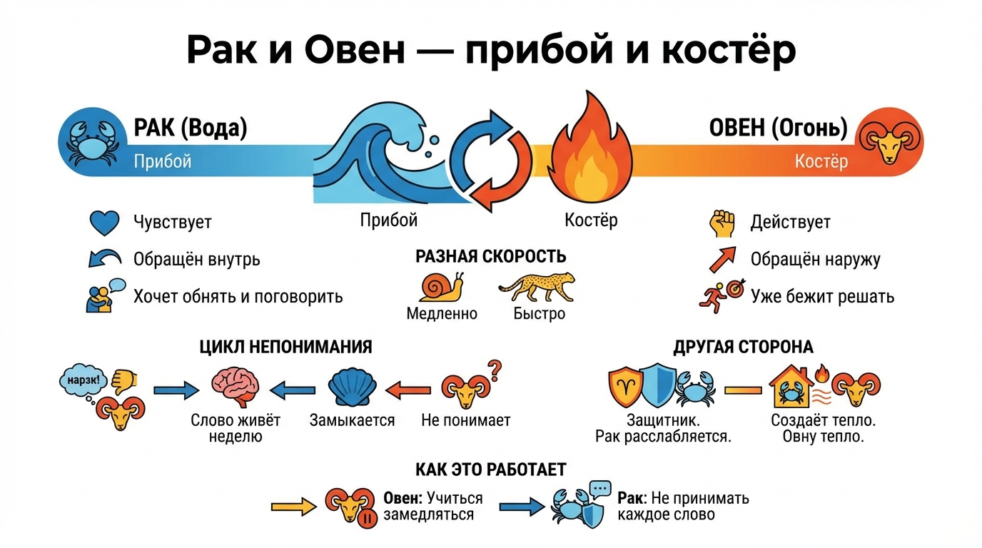 Рак и Овен — прибой и костёр