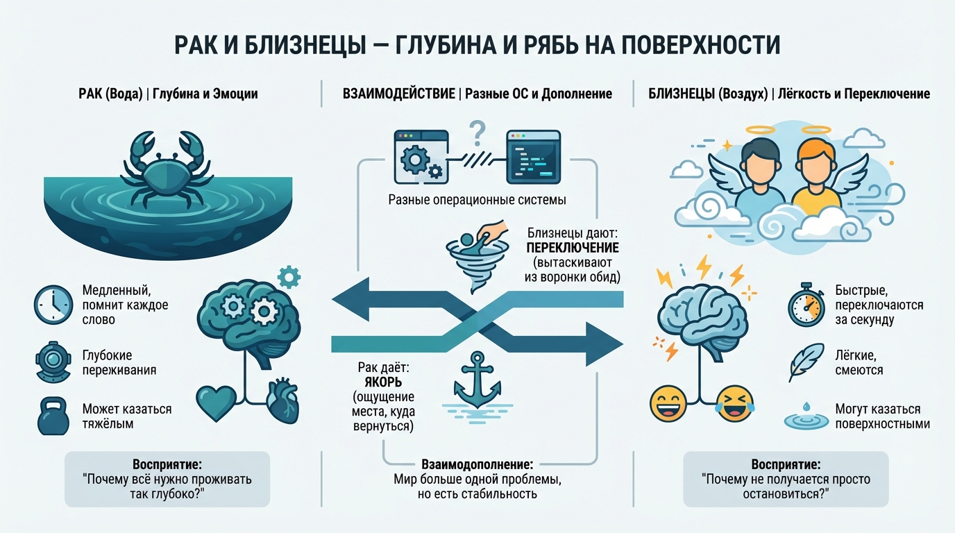 Рак и Близнецы — глубина и рябь на поверхности