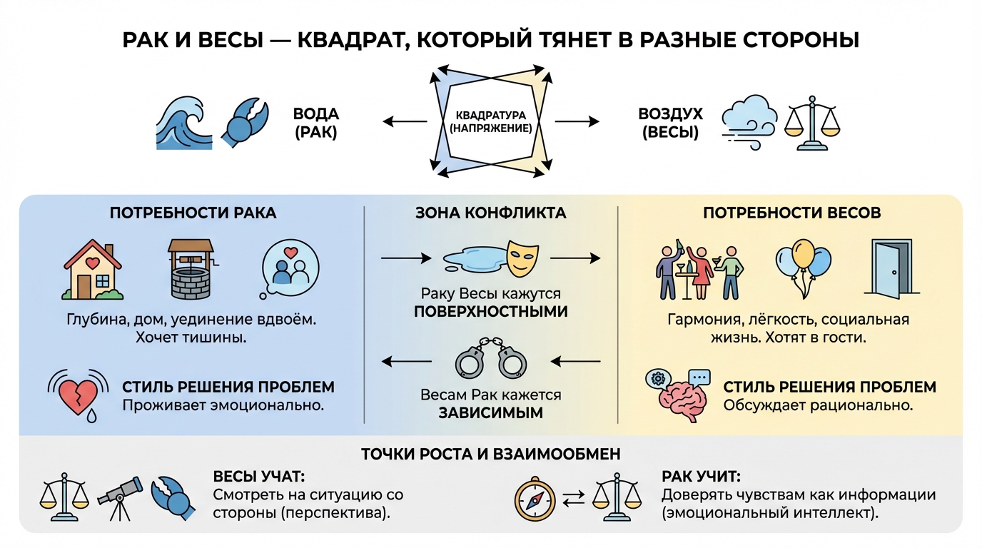 Рак и Весы — квадрат, который тянет в разные стороны