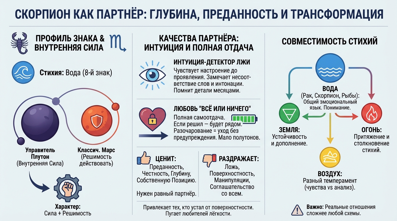 Скорпион как партнёр — глубина, преданность и трансформация