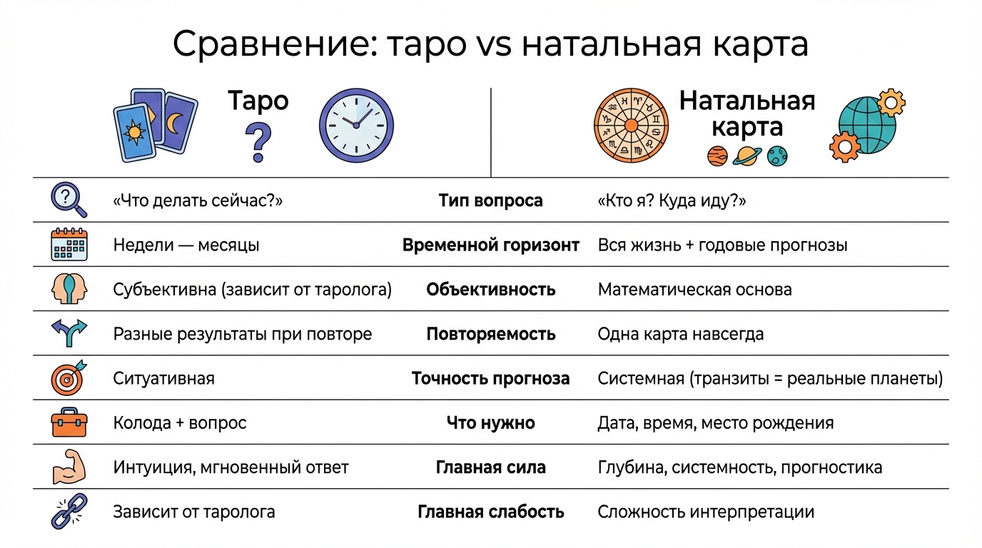 Сравнение: таро vs натальная карта