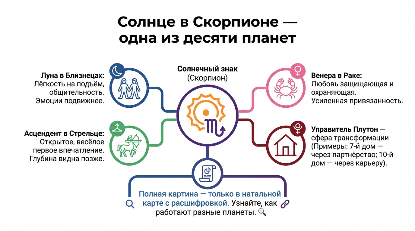Солнце в Скорпионе — одна из десяти планет